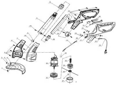 Запасная часть элетрического триммера HT-ERT450 Двигатель электрический в сборе 230В  50Hz 350ВТ позиция 20 7110605040
