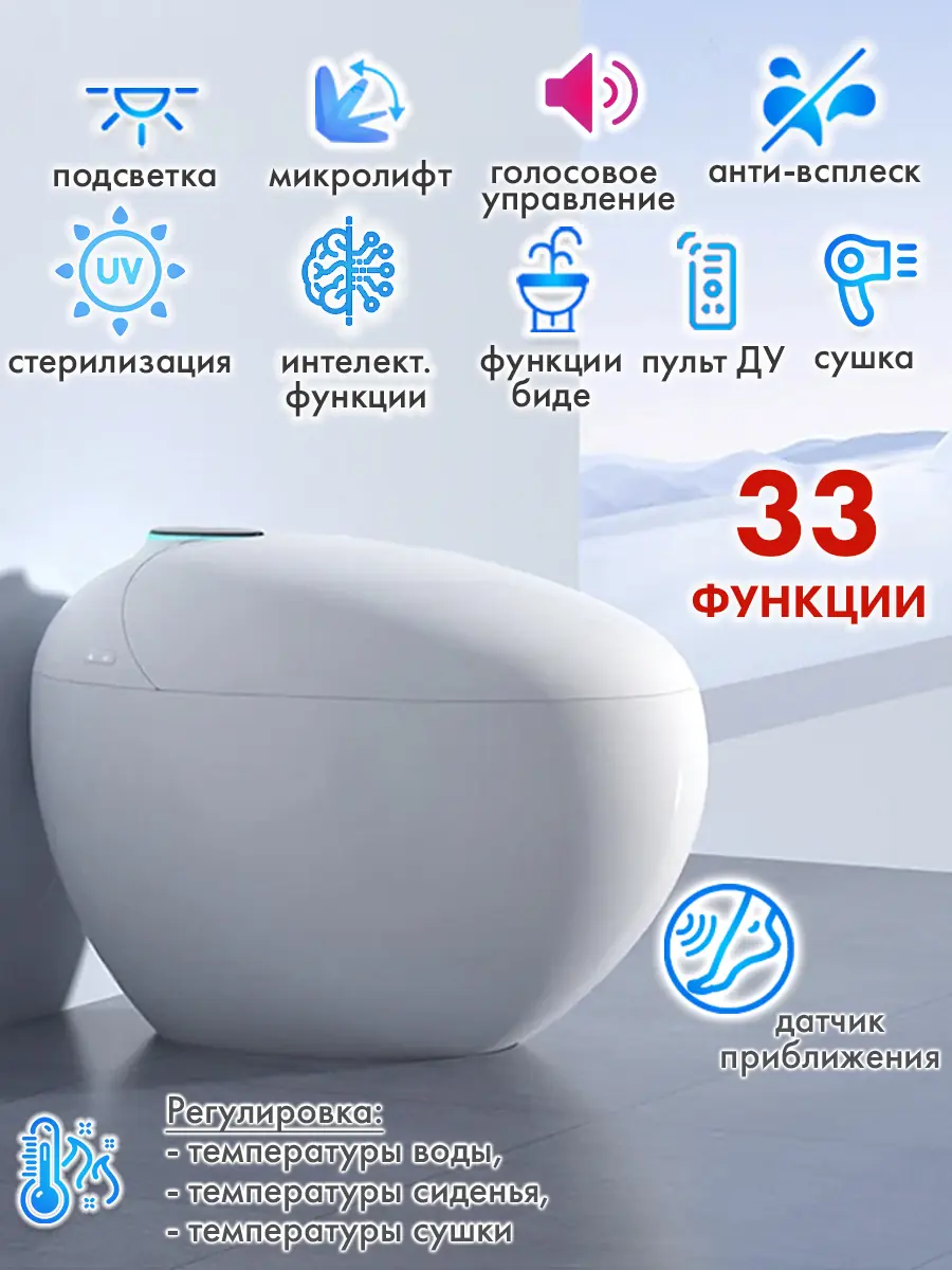 Смарт унитаз HT-EST415E WHITE VOICE с встроенным бачком и голосовым управлением