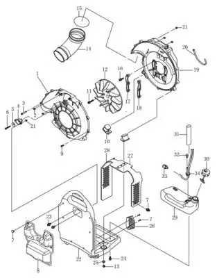 З/Ч для воздуходувки HT-LB4T76PROFI Улитка задняя корпуса (пластик)№1-19